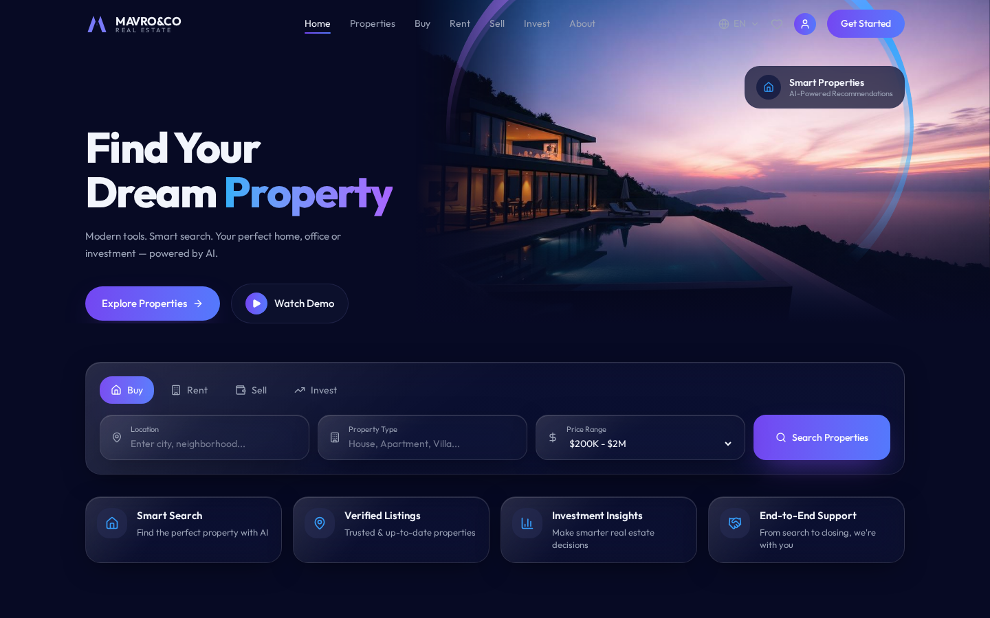 Real Estate live demo website landing page by MAVRO&CO