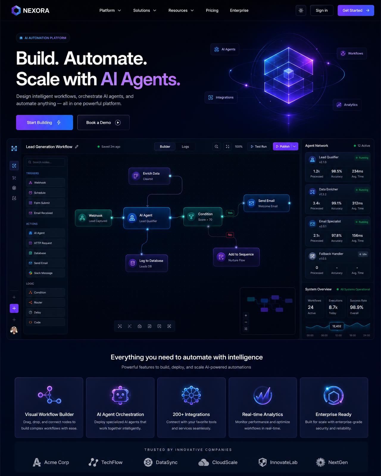 Futuristic AI automation platform website design