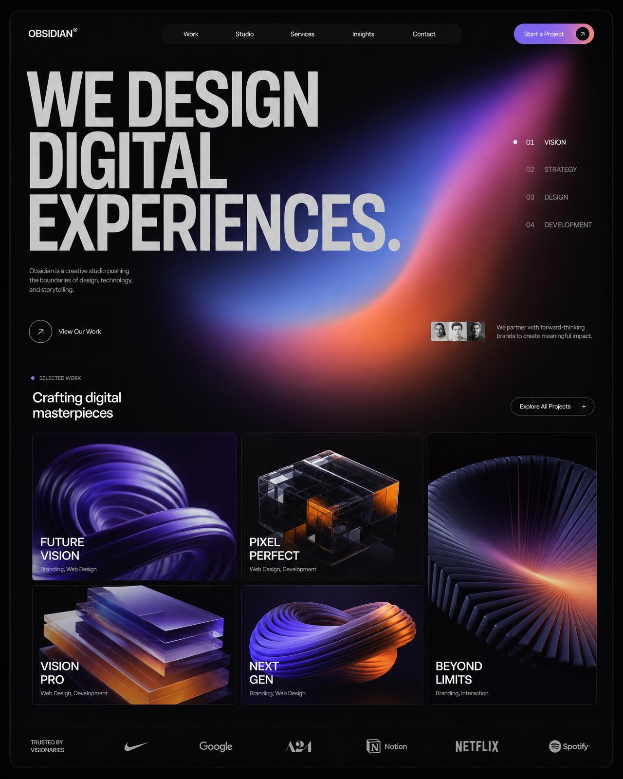Futuristic creative studio brand website design