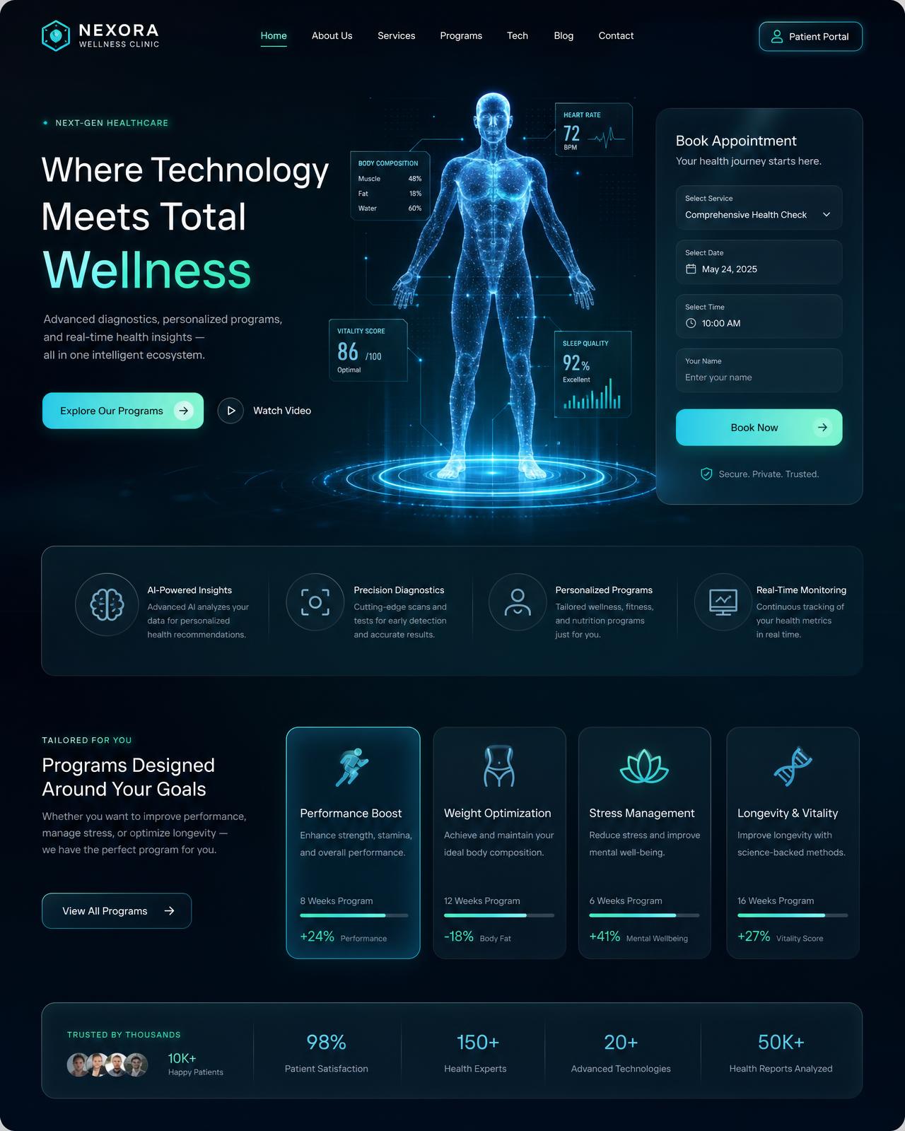 Futuristic wellness clinic website design